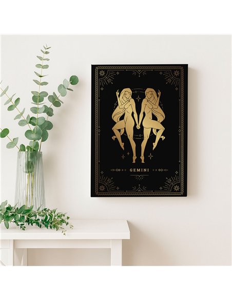 Cuadro Géminis 35x50cm lienzografía canvas dorado mágico