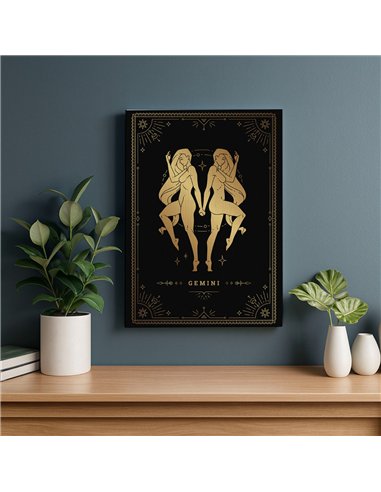 Cuadro Géminis 35x50cm lienzografía canvas dorado mágico
