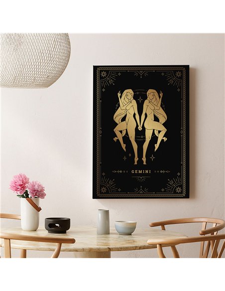 Cuadro Géminis 35x50cm lienzografía canvas dorado mágico