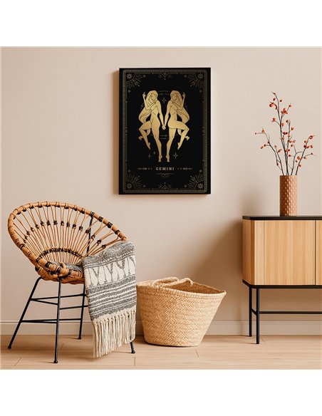 Cuadro Géminis 35x50cm lienzografía canvas dorado mágico