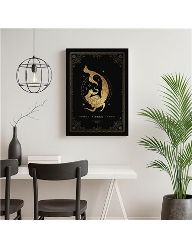 Cuadro Piscis 35x50cm lienzografía canvas dorado mágico