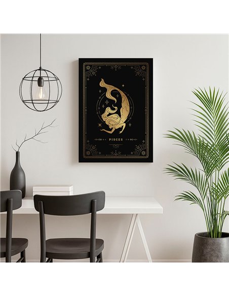 Cuadro Piscis 35x50cm lienzografía canvas dorado mágico
