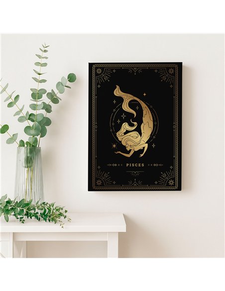Cuadro Piscis 35x50cm lienzografía canvas dorado mágico