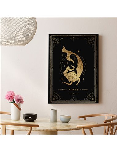 Cuadro Piscis 35x50cm lienzografía canvas dorado mágico