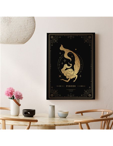 Cuadro Piscis 35x50cm lienzografía canvas dorado mágico