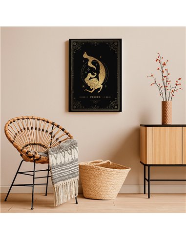 Cuadro Piscis 35x50cm lienzografía canvas dorado mágico