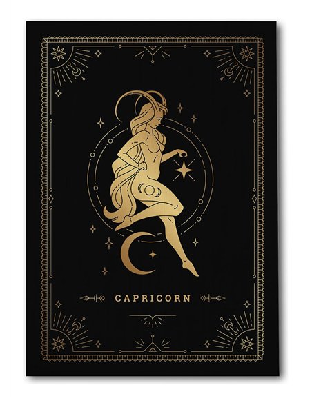 Cuadro Capricornio 35x50cm lienzografía canvas dorado mágico