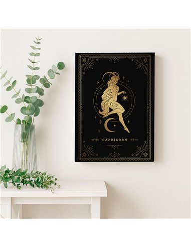 Cuadro Capricornio 35x50cm lienzografía canvas dorado mágico