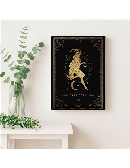 Cuadro Capricornio 35x50cm lienzografía canvas dorado mágico