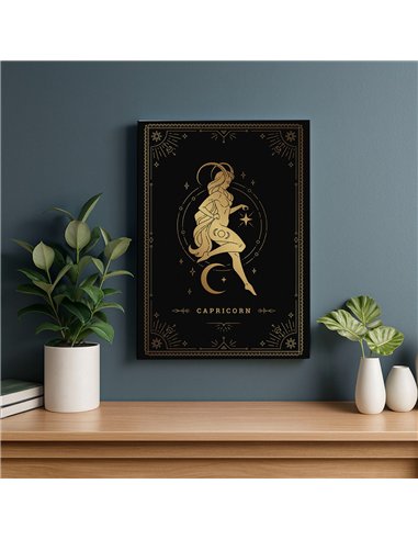 Cuadro Capricornio 35x50cm lienzografía canvas dorado mágico