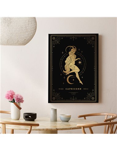 Cuadro Capricornio 35x50cm lienzografía canvas dorado mágico