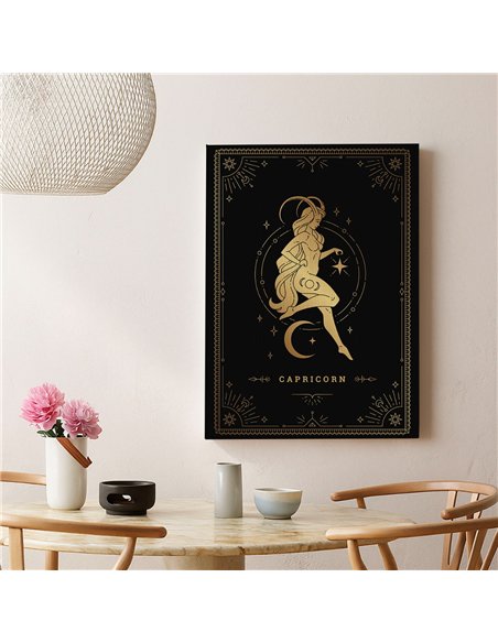 Cuadro Capricornio 35x50cm lienzografía canvas dorado mágico