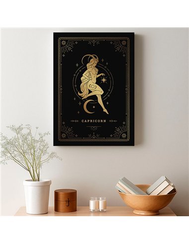 Cuadro Capricornio 35x50cm lienzografía canvas dorado mágico