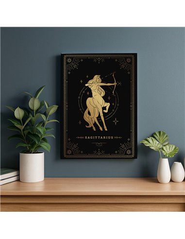 Cuadro Sagitario 35x50cm lienzografía canvas dorado mágico