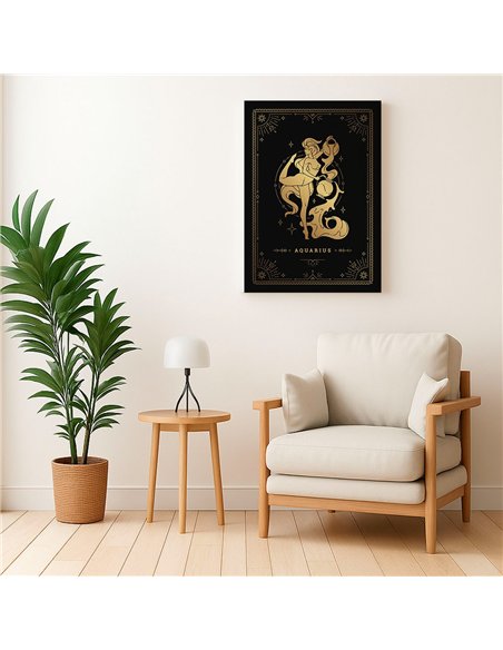 Cuadro Acuario 35x50cm lienzografía canvas dorado mágico