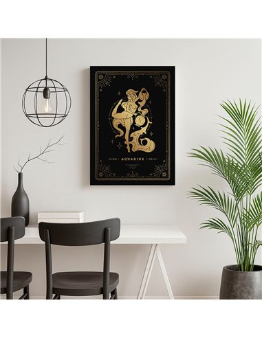 Cuadro Acuario 35x50cm lienzografía canvas dorado mágico