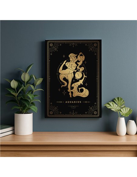 Cuadro Acuario 35x50cm lienzografía canvas dorado mágico