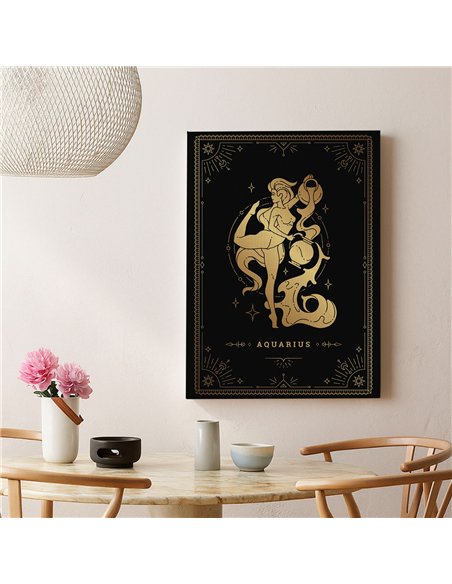 Cuadro Acuario 35x50cm lienzografía canvas dorado mágico