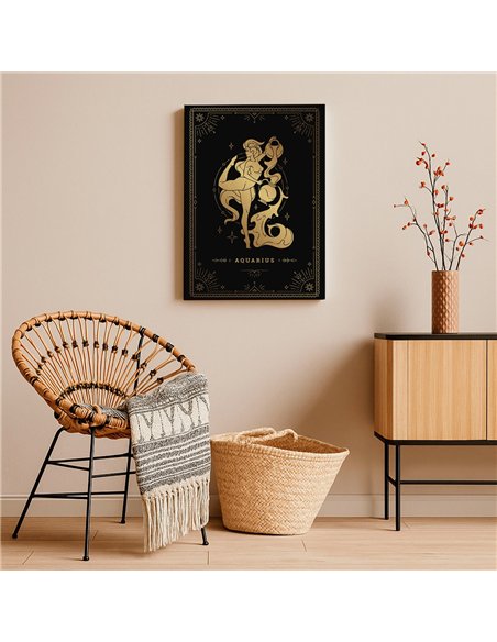 Cuadro Acuario 35x50cm lienzografía canvas dorado mágico