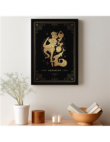 Cuadro Acuario 35x50cm lienzografía canvas dorado mágico