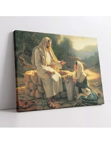 Cuadro Jesús Y La Mujer Samaritana 70x80cm Lienzo Canvas