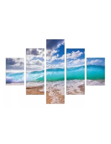 Ola En El Mar Políptico 5 Piezas 110x70cm Cuadro En Lienzo