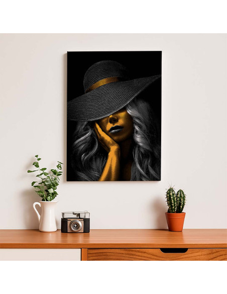 Cuadro Dama de Sombrero en Oro canvas Lienzografia OSGESTUDIO