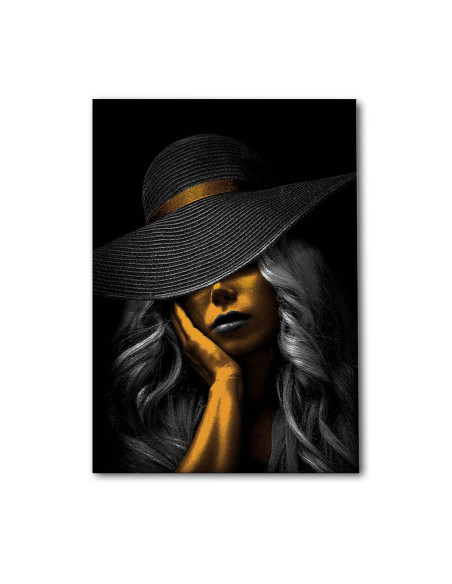 Cuadro Dama de Sombrero en Oro canvas Lienzografia OSGESTUDIO