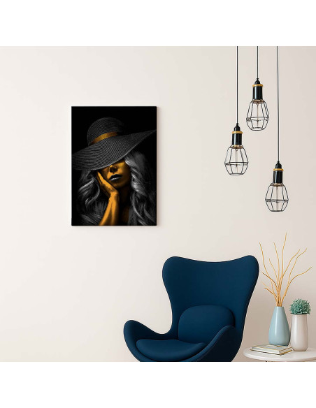 Cuadro Dama de Sombrero en Oro canvas Lienzografia OSGESTUDIO