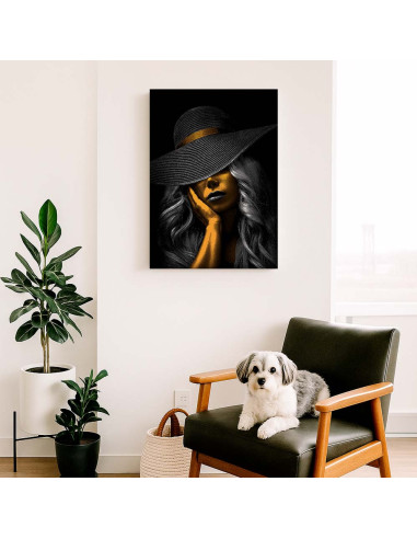 Cuadro Dama de Sombrero en Oro canvas Lienzografia OSGESTUDIO