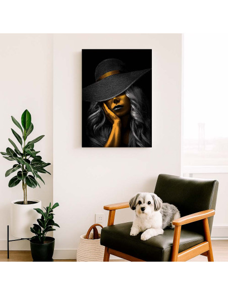 Cuadro Dama de Sombrero en Oro canvas Lienzografia OSGESTUDIO
