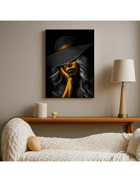 Cuadro Dama de Sombrero en Oro canvas Lienzografia OSGESTUDIO