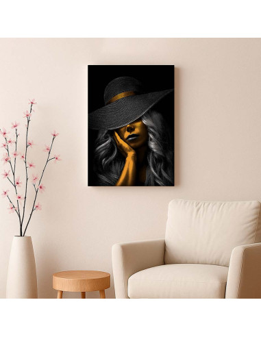 Cuadro Dama de Sombrero en Oro canvas Lienzografia OSGESTUDIO