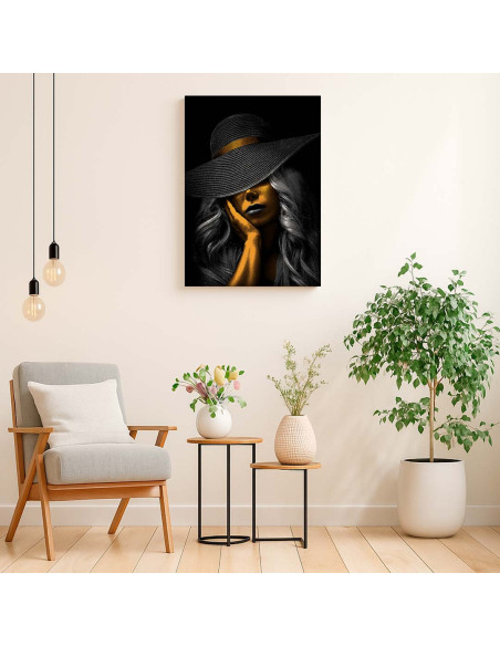 Cuadro Dama de Sombrero en Oro canvas Lienzografia OSGESTUDIO